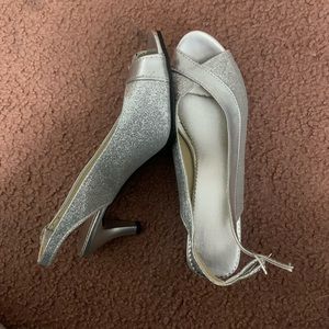 Silver glitter mid heels